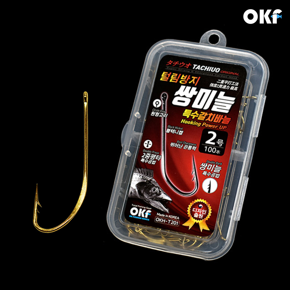 OK피싱 OKF-HK202 털림방지 쌍미늘 특수 갈치바늘-금색 (100개입)